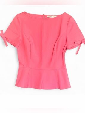 Chic Christian Dior Candy Pink Peplum Short Sleeve Bows Top Kawaii Glamour 4